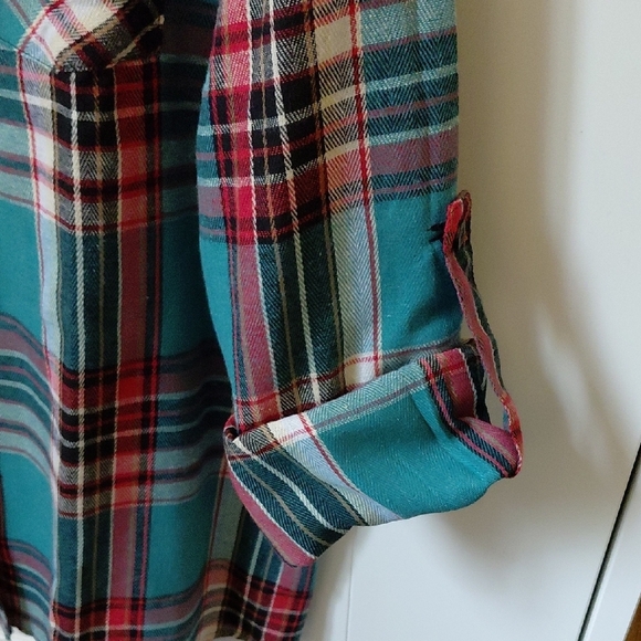 Plaid Button Down Shirt - Teal and Red - Picture 2 of 7